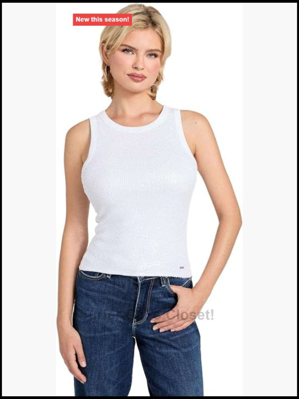 Sequined Tank Top Sleeveless Round Neck Women's Fitted Stitch Detailing